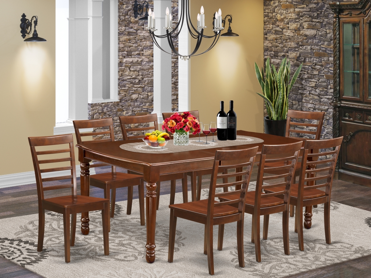 60-78 in. Dover Rectangular Kitchen Table with 18 in. Leaf & Eight Wood Seat Chairs - Mahogany, 9 Piece