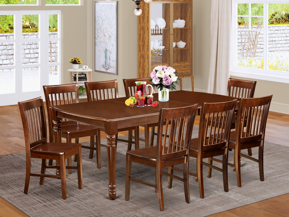 60-78 in. Dover Rectangle Kitchen Table with 18 in. Self Storing Butterfly Leaf & Eight Wood Seat Dining Chairs - Mahogany, 9 Piece