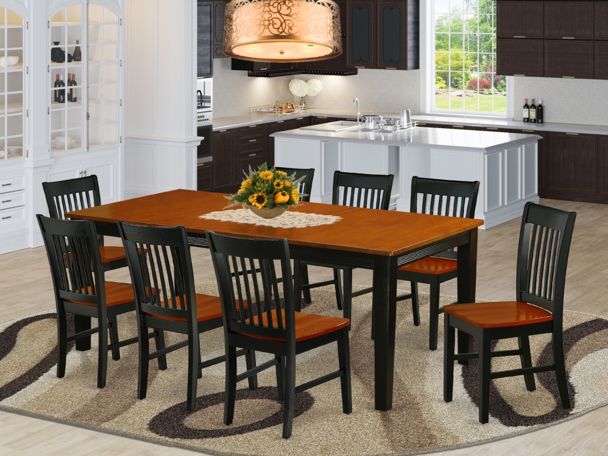 60-78 in. Quincy Rectangular Dining Room Table with 18 in. Self Storing Butterfly Leaf & Eight Wood Seat Chairs - Black & Cherry, 9 Piece