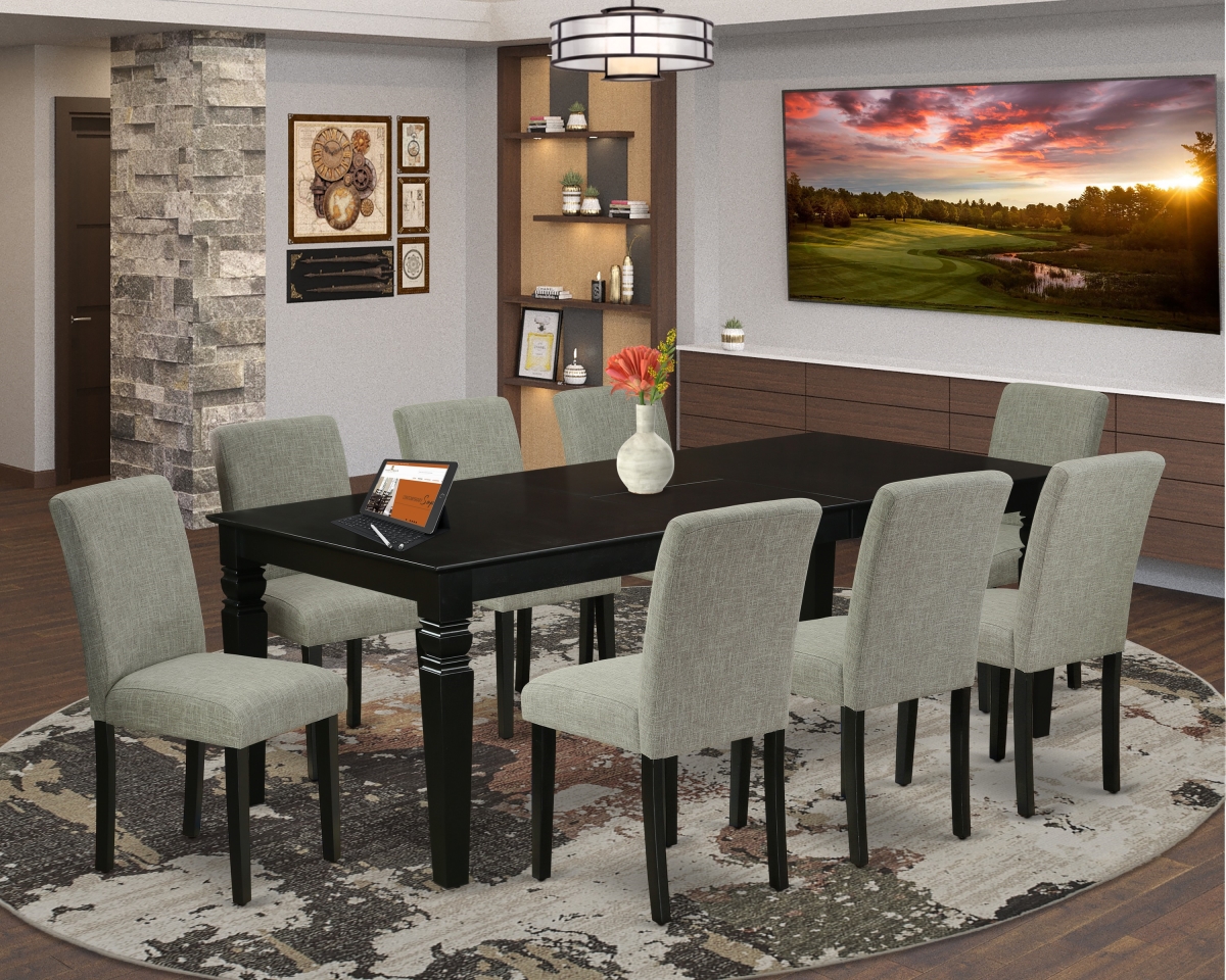 LGAB9-BLK-06 66-84 in. Logan Rectangle Kitchen Table with 18 in. Leaf & Eight Parson Chair with Black Leg & Linen Fabric - Shitake, 9 Piece