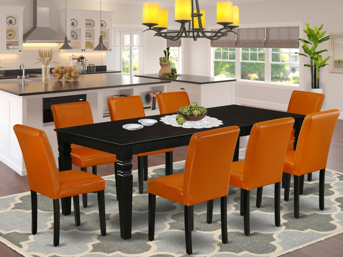 66-84 in. Logan Rectangle Kitchen Table with 18 in. Leaf & Eight Parson Chair with Black Leg & Pu Leather - Baked Bean, 9 Piece