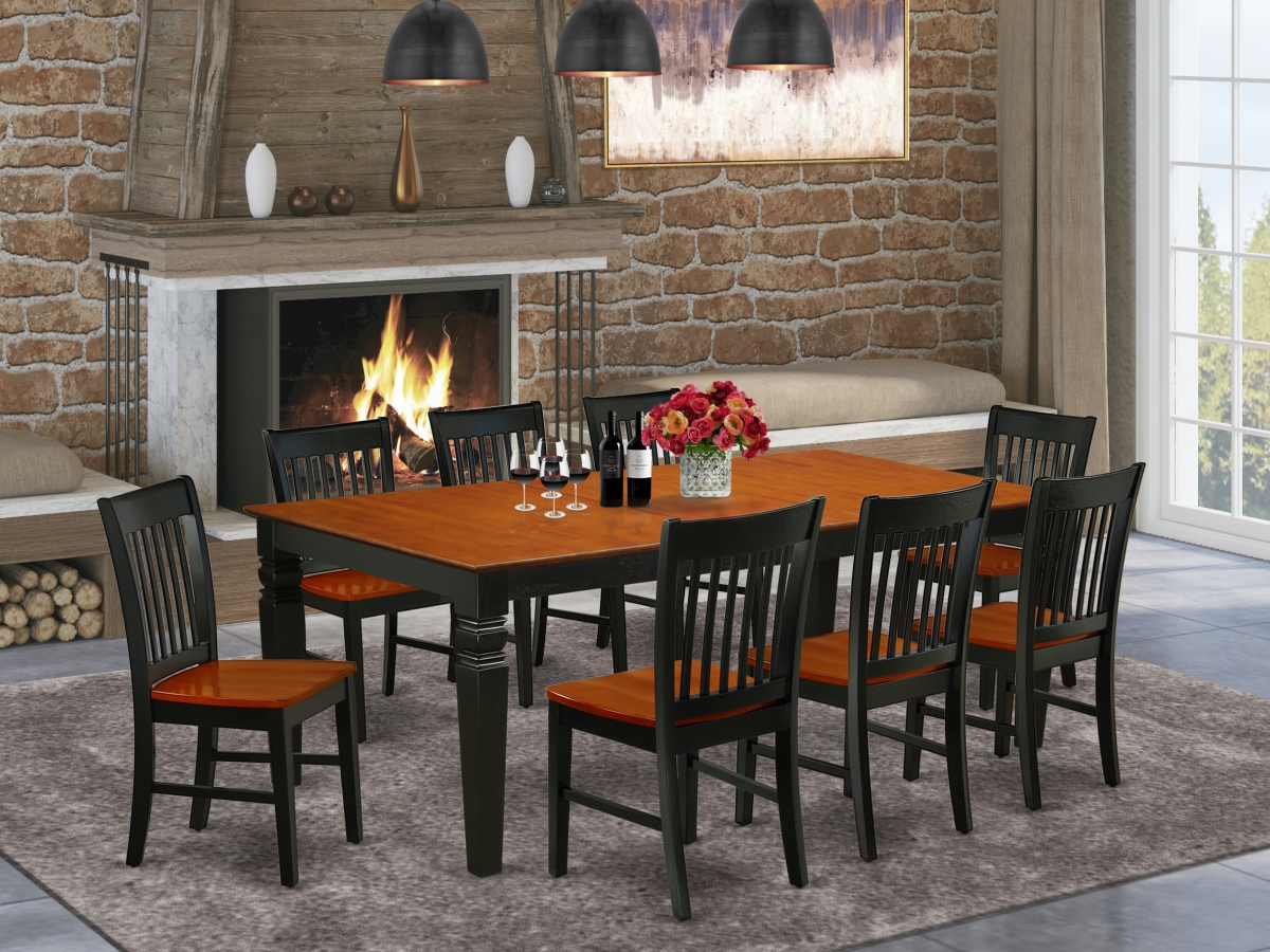 66-84 in. Logan Rectangular Dinner Table with 18 in. Self Storing Butterfly Leaf & Eight Wood Seat Kitchen Chairs - Black & Cherry, 9 Piece
