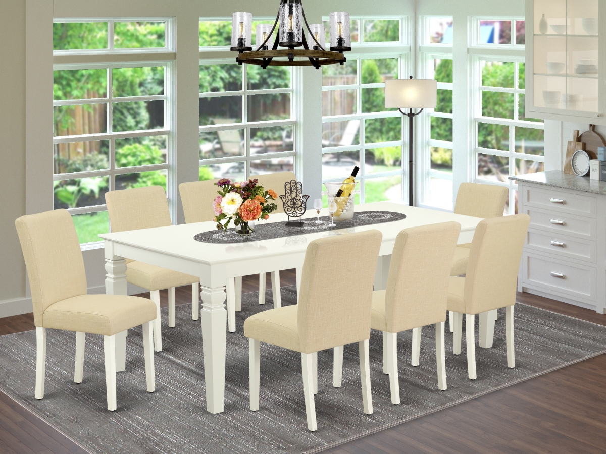 66-84 in. Logan Rectangle Kitchen Table with 18 in. Leaf & Eight Parson Chair with Linen White Leg & Linen Fabric - Light Beige, 9 Piece