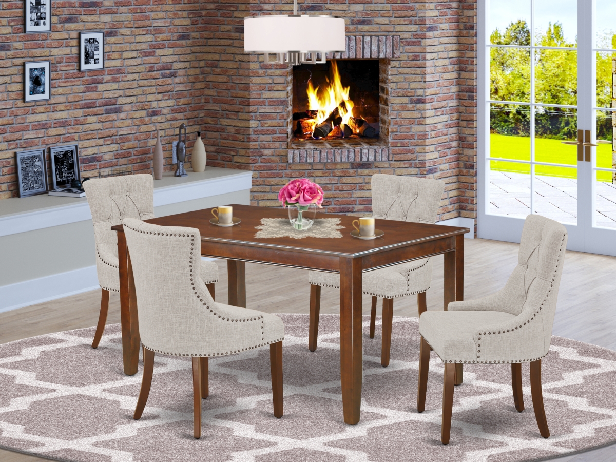 DUFR5-MAH-05 5 Piece Dudley Dining Set - Mahogany & Doeskin