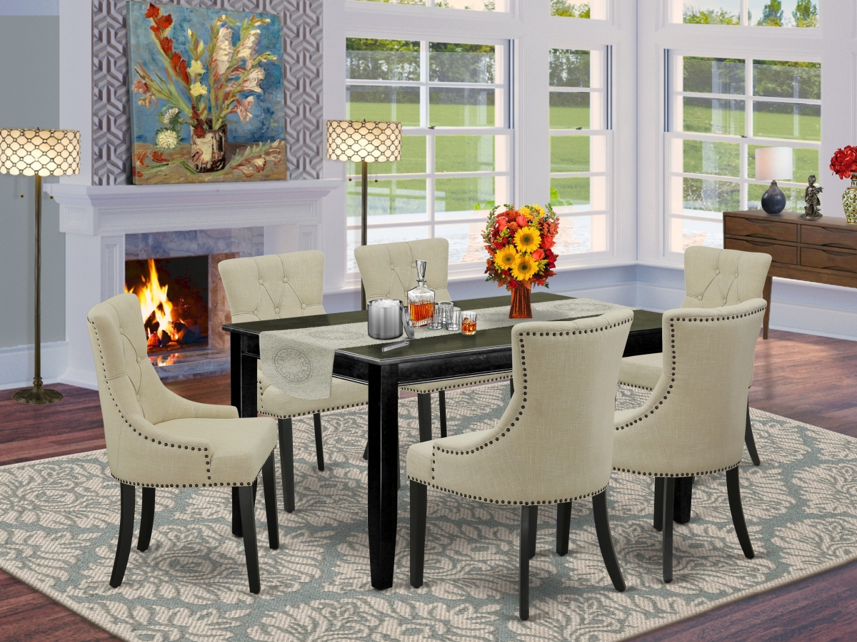 DUFR7-BLK-02 7 Piece Dudley Dinette Set - Black & Light Beige