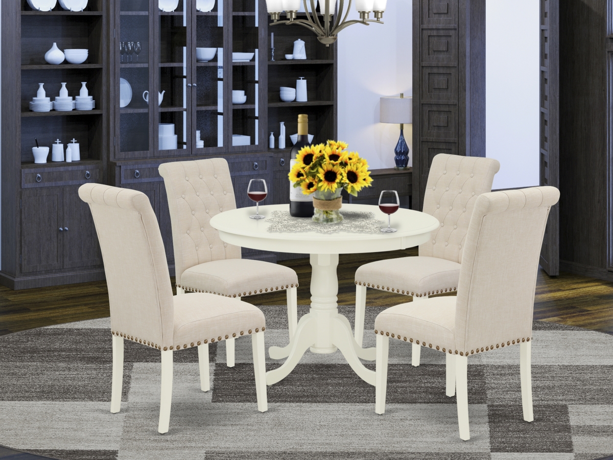 5 Piece Hartland Dining Set - Linen White & Light Beige