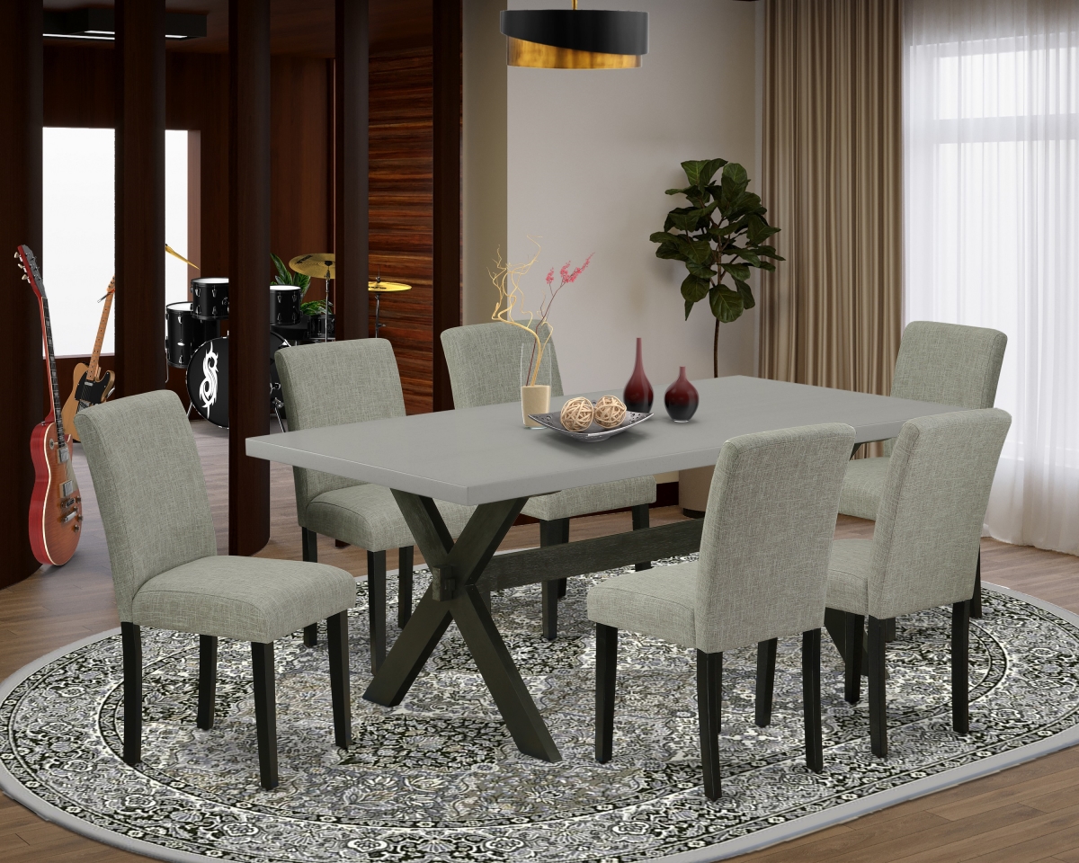 7 Piece X-Style Dining Table Set - Shitake & Cement
