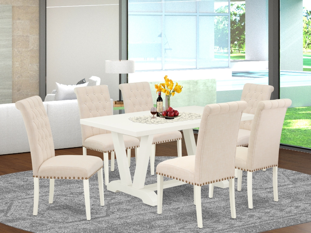V026BR202-7 7 Piece V-Style Dining Table Set - Dark Shitake