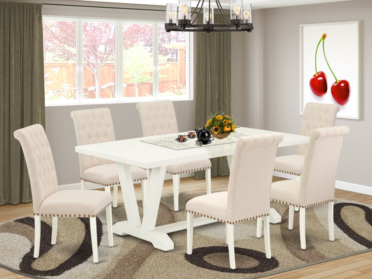 7 Piece V-Style Dining Room Table Set - Dark Shitake