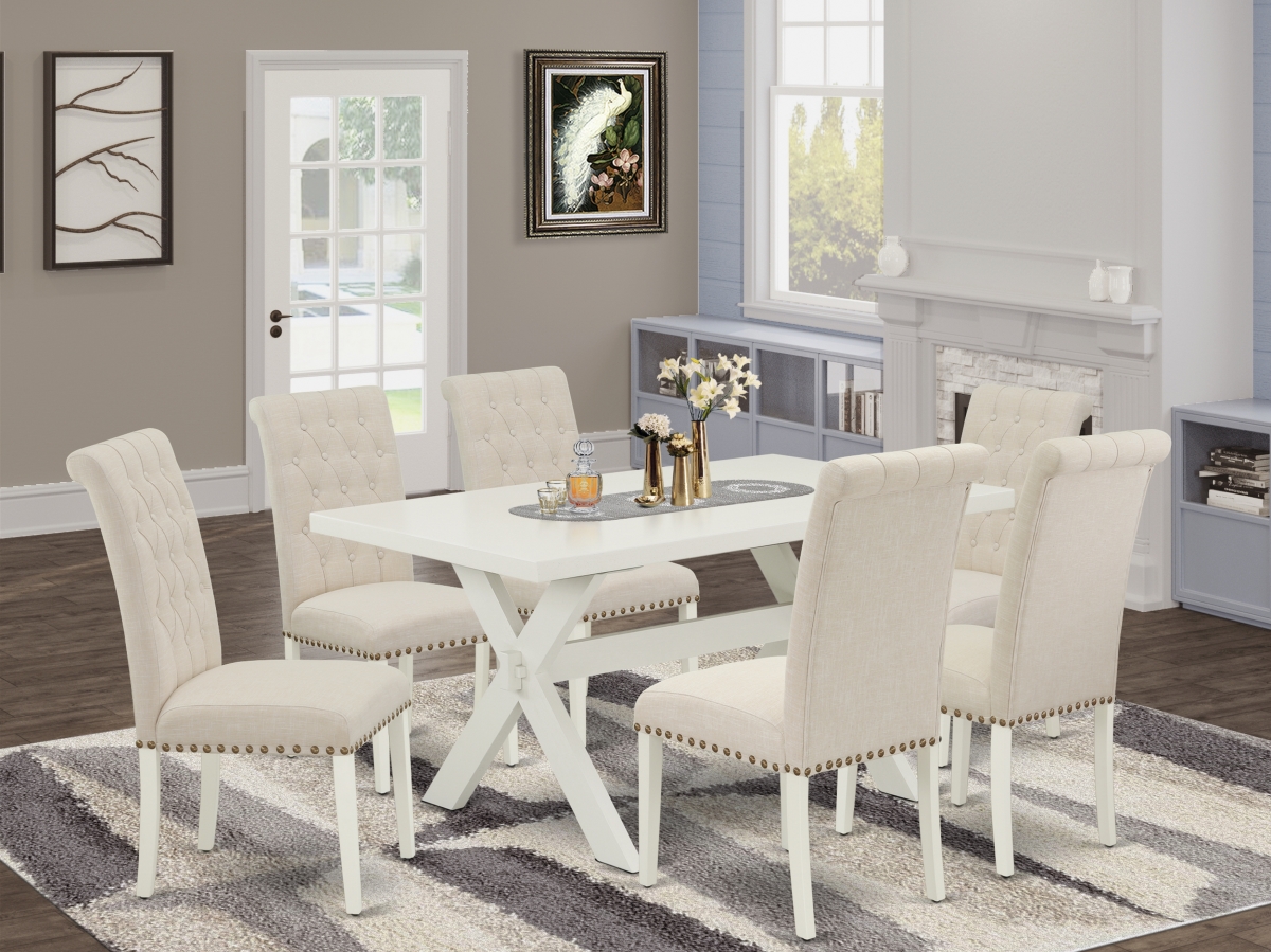 7 Piece X-Style Modern Dining Table Set - Ligh Beige