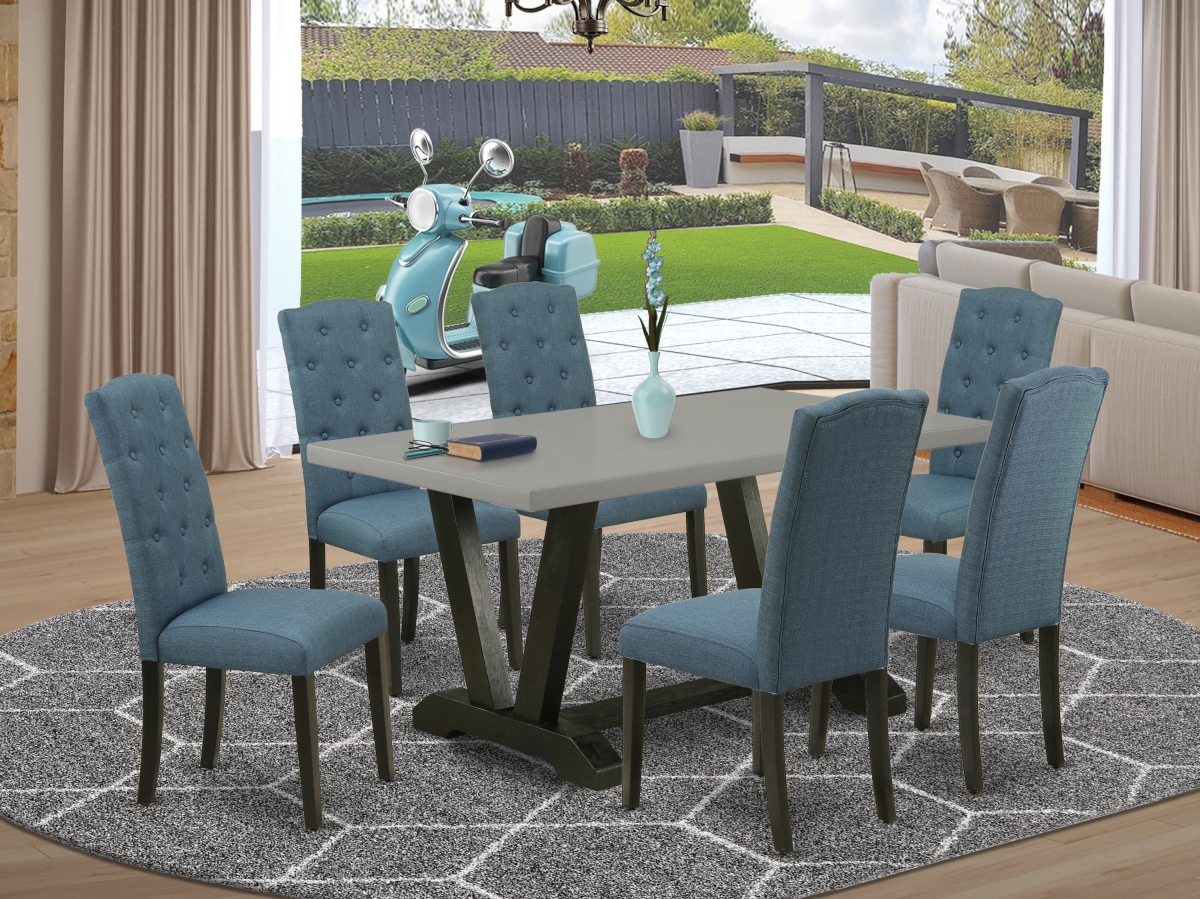 7 Piece V-Style Kitchen Table Set - Blue & Cement
