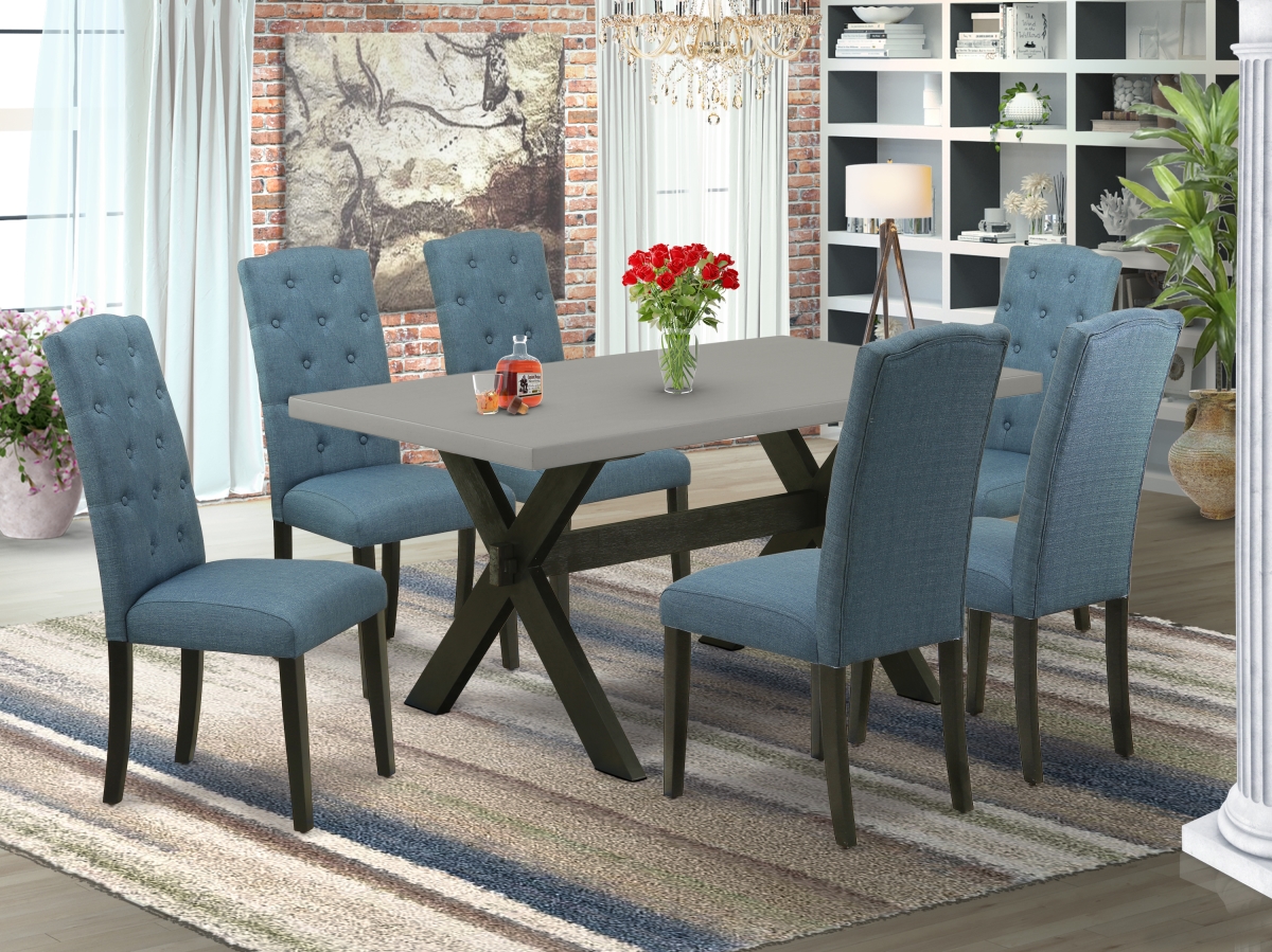 7 Piece X-Style Kitchen Table Set - Blue & Cement