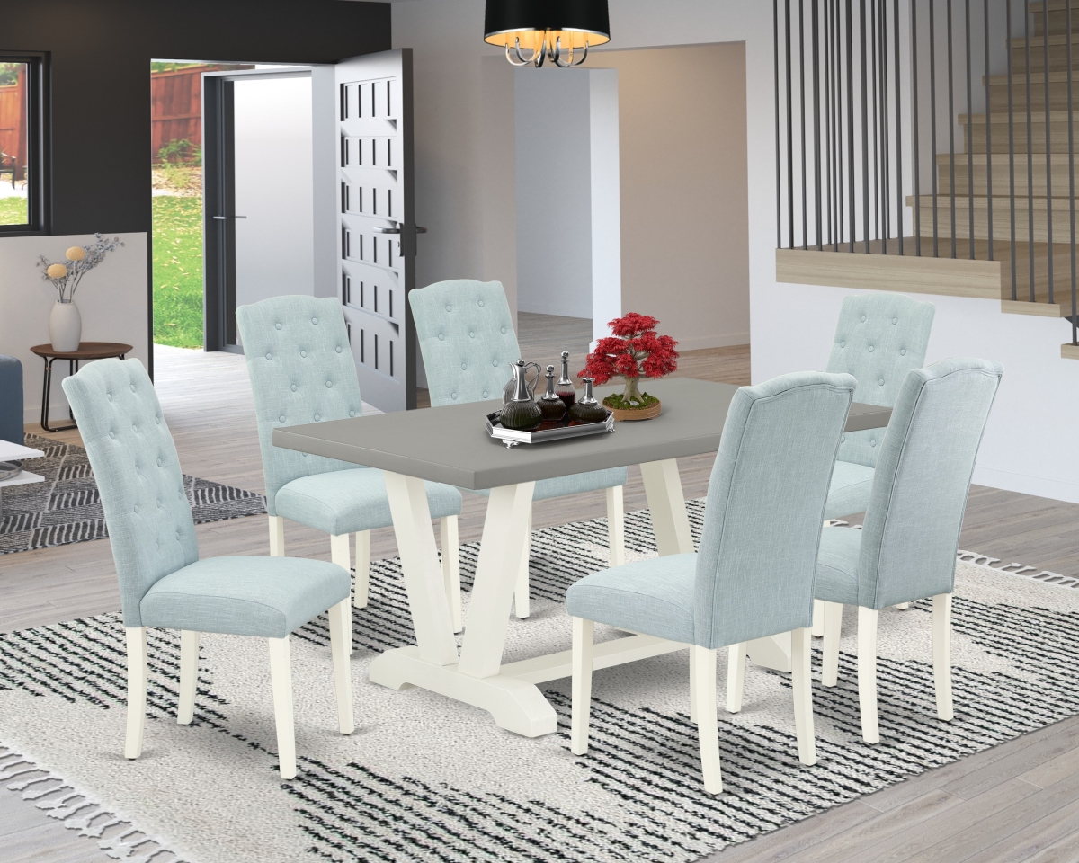 7 Piece V-Style Modern Dining Set - Linen White