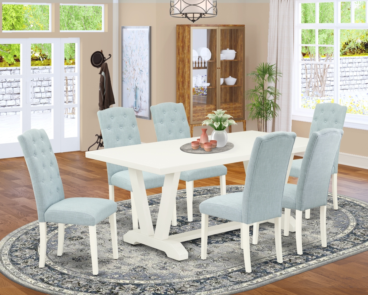 7 Piece V-Style Kitchen Dining Set - Linen White