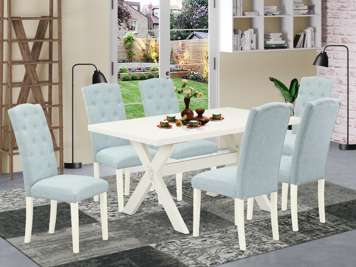 7 Piece X-Style Small Dining Table Set - Baby Blue