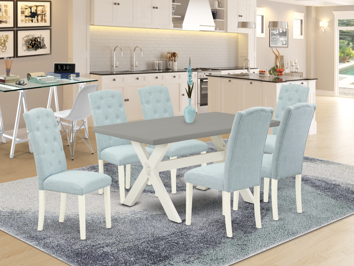 7 Piece X-Style Modern Dining Set - Linen White