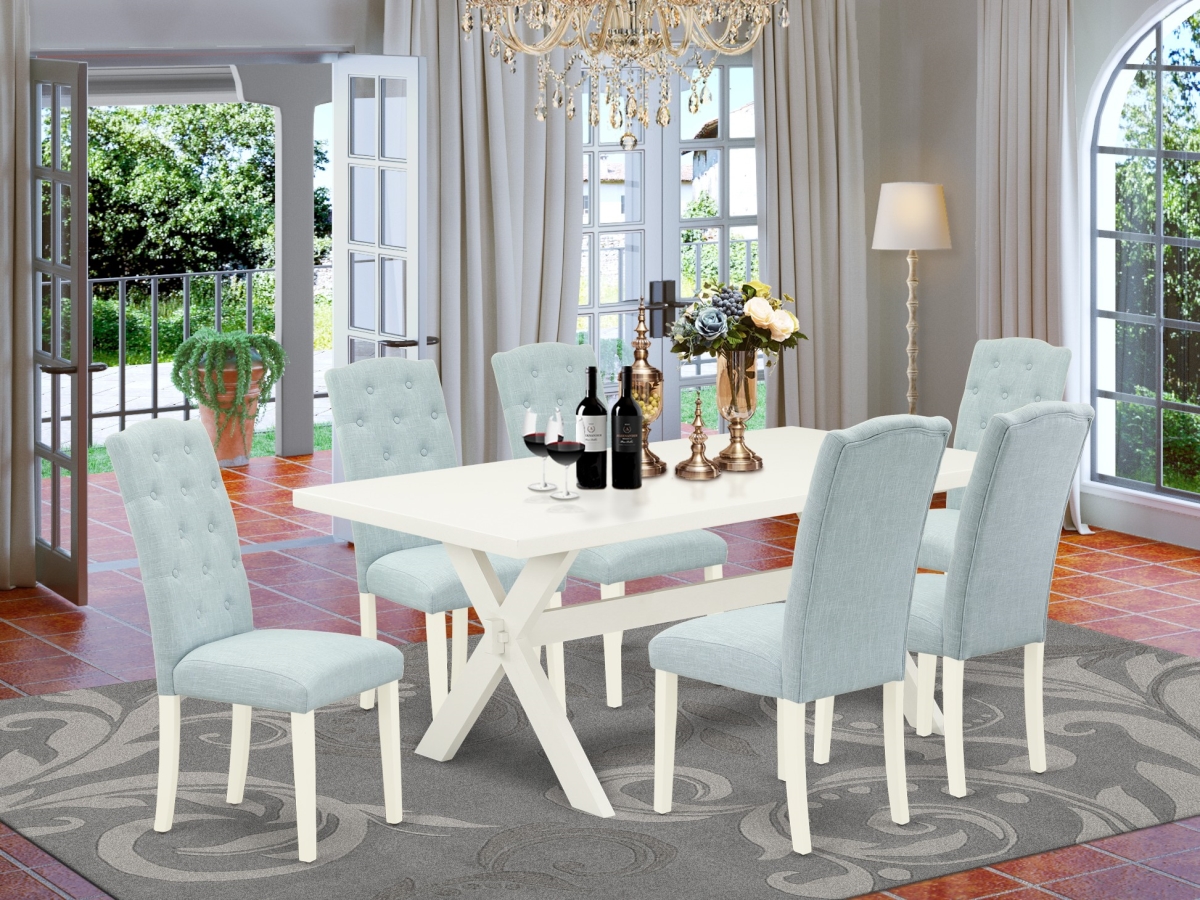 7 Piece X-Style Kitchen Dining Table Set - Baby Blue