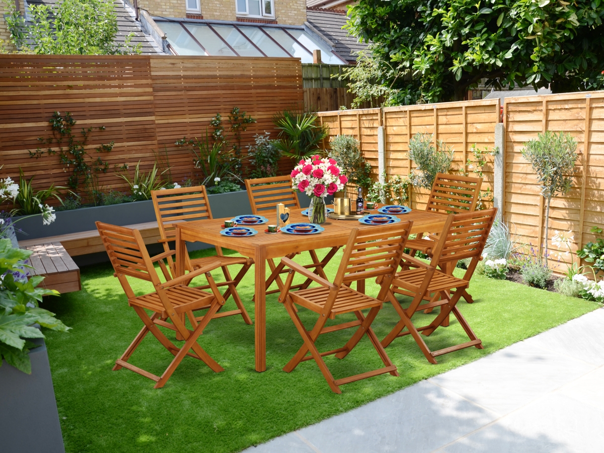 7 Piece Cameron Acacia Solid Wood Courtyard Dining Set - Natural Oil