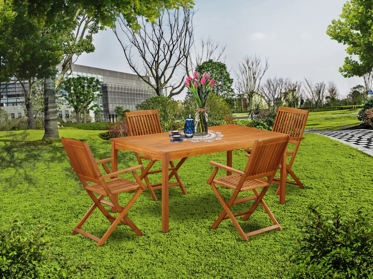 5 Piece Cameron Acacia Wood Courtyard Dining Set - Natural Oil