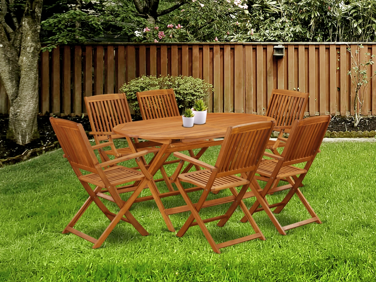 7 Piece Diboll Acacia Courtyard Dining Set - Natural Oil