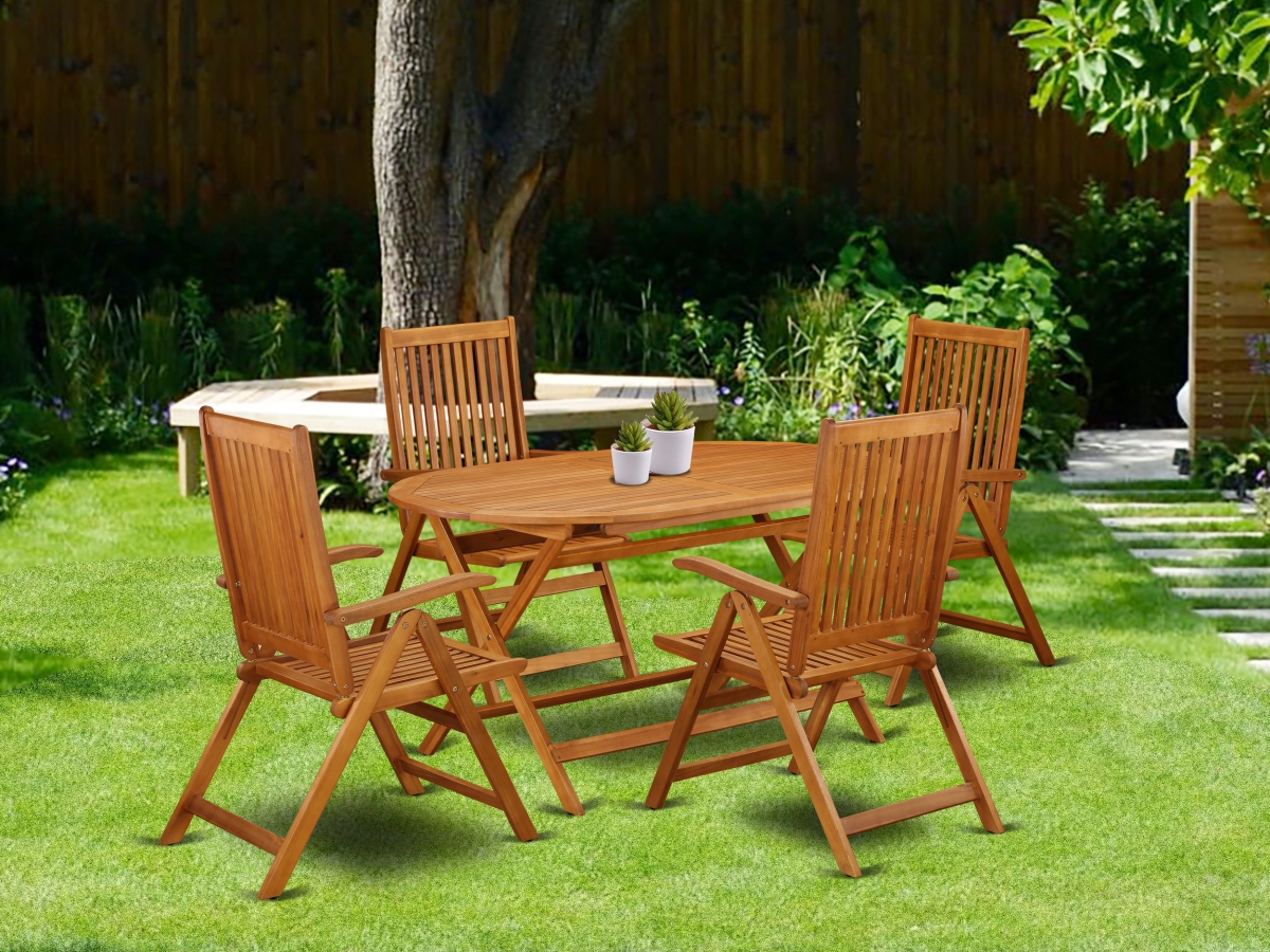 5 Piece Diboll Acacia Patio Dining Set - Natural Oil