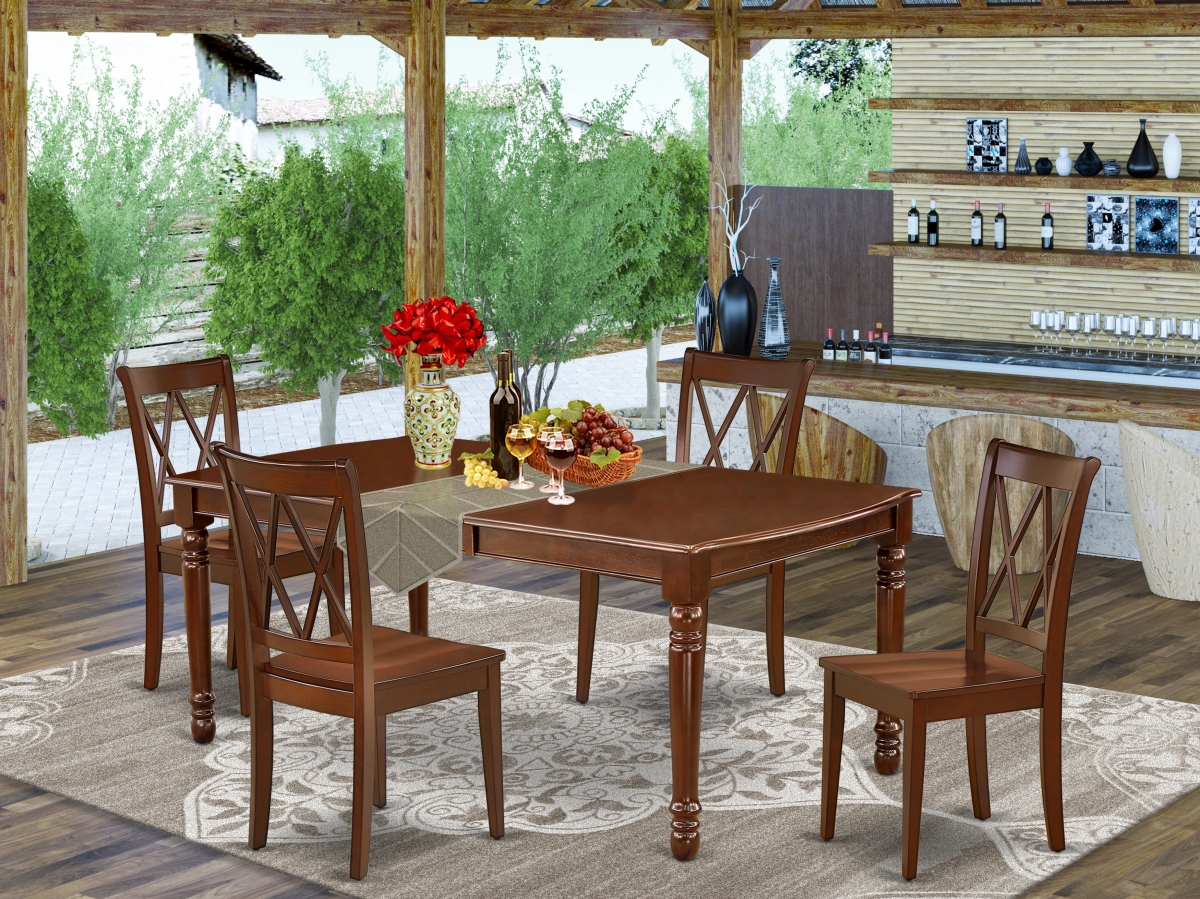 60-78 in. Dover Rectangular Table with 18 in. Leaf & 4 Double X Back Chairs - Mahogany, 5 Piece
