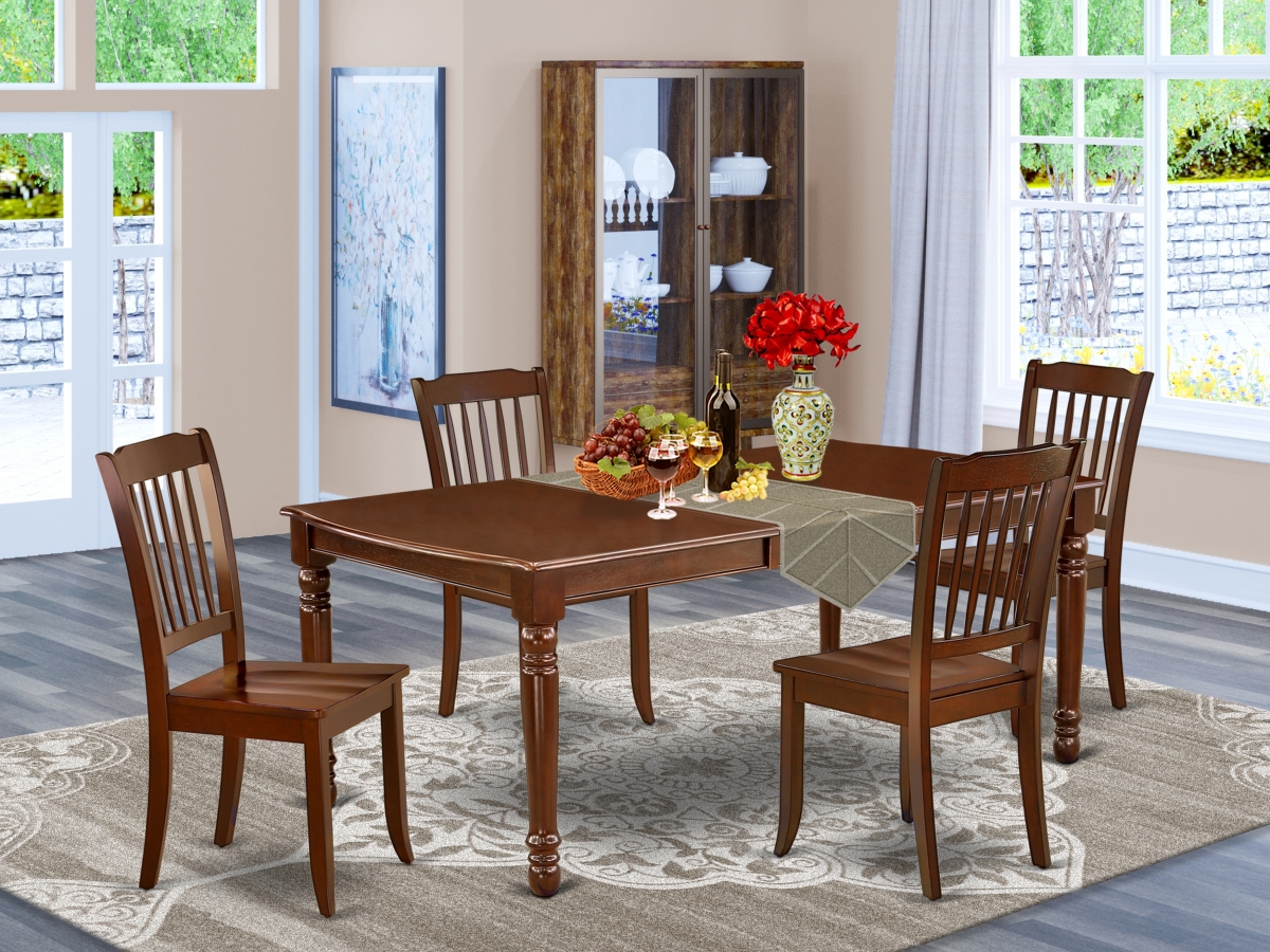 60-78 in. Dover Rectangular Table with 18 in. Leaf & 4 Vertical Slatted Chairs - Mahogany, 5 Piece
