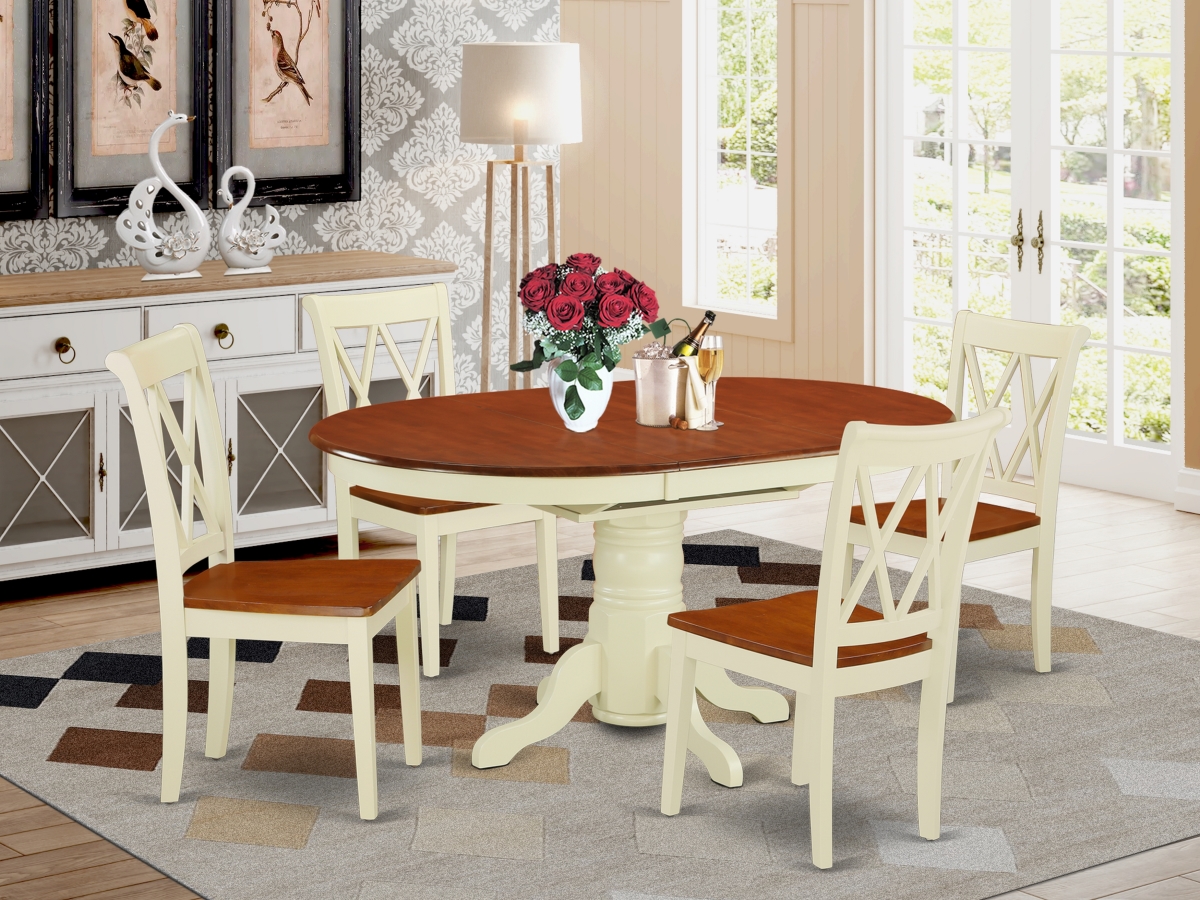 42-60 in. Kenley Oval Table with 18 in. Leaf & 4 Double X Back Chairs - Buttermilk & Cherry, 5 Piece