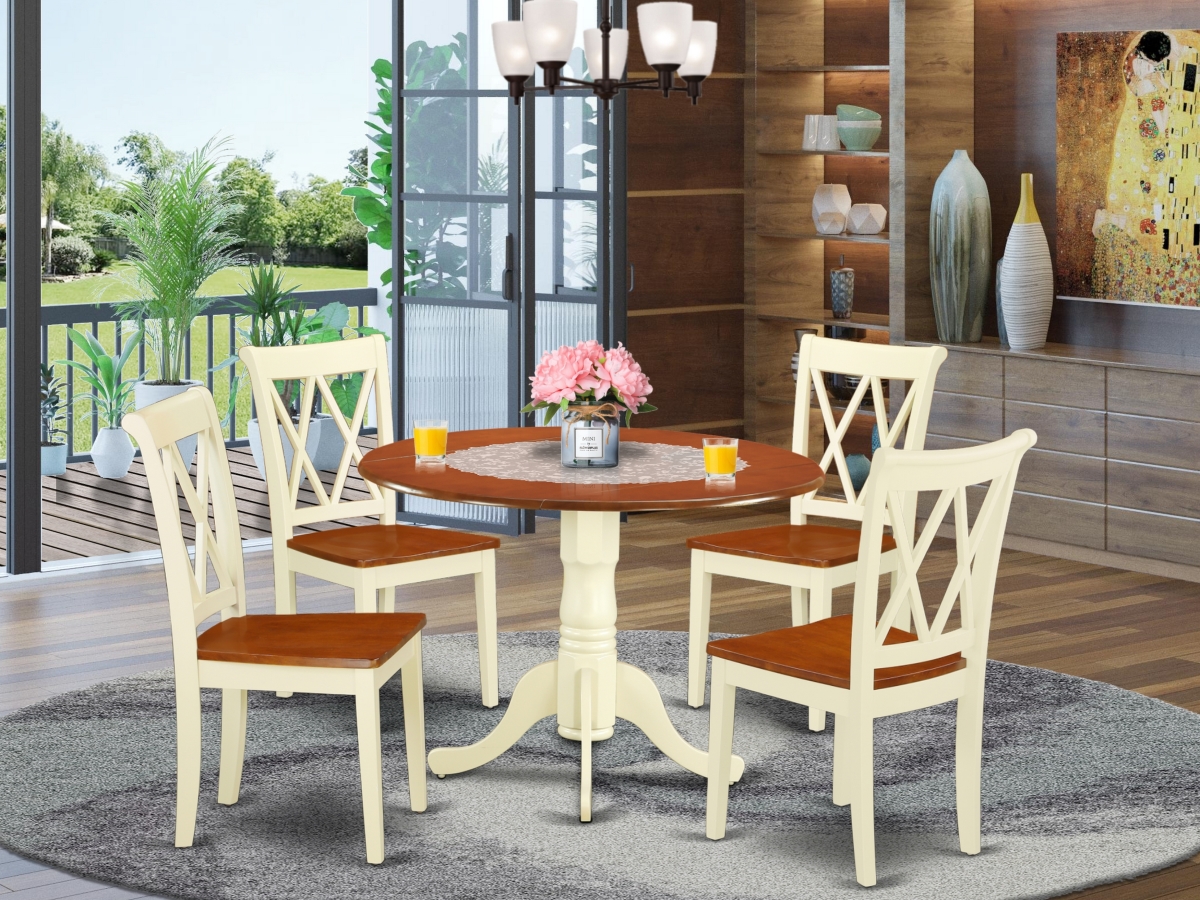 42 in. Dublin Round Table & 4 Double X Back Chairs - Buttermilk & Cherry, 5 Piece