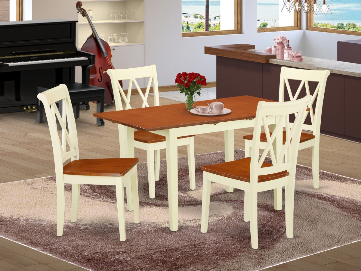 42-53.5 in. Norfolk Rectangular Table with 12 in. Leaf & 4 Double X Back Chairs - Buttermilk & Cherry, 5 Piece