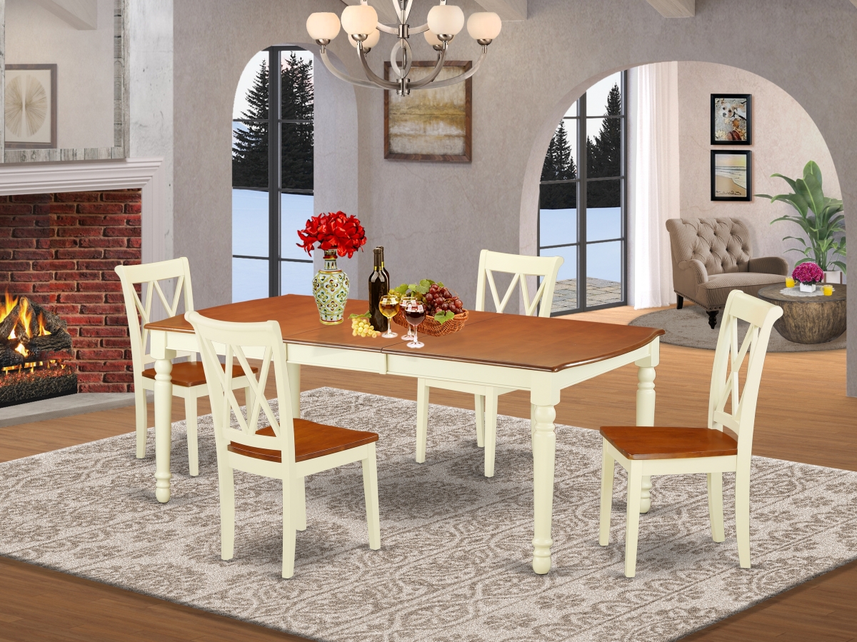 60-78 in. Dover Rectangular Table with 18 in. Leaf & 4 Double X Back Chairs - Buttermilk & Cherry, 5 Piece