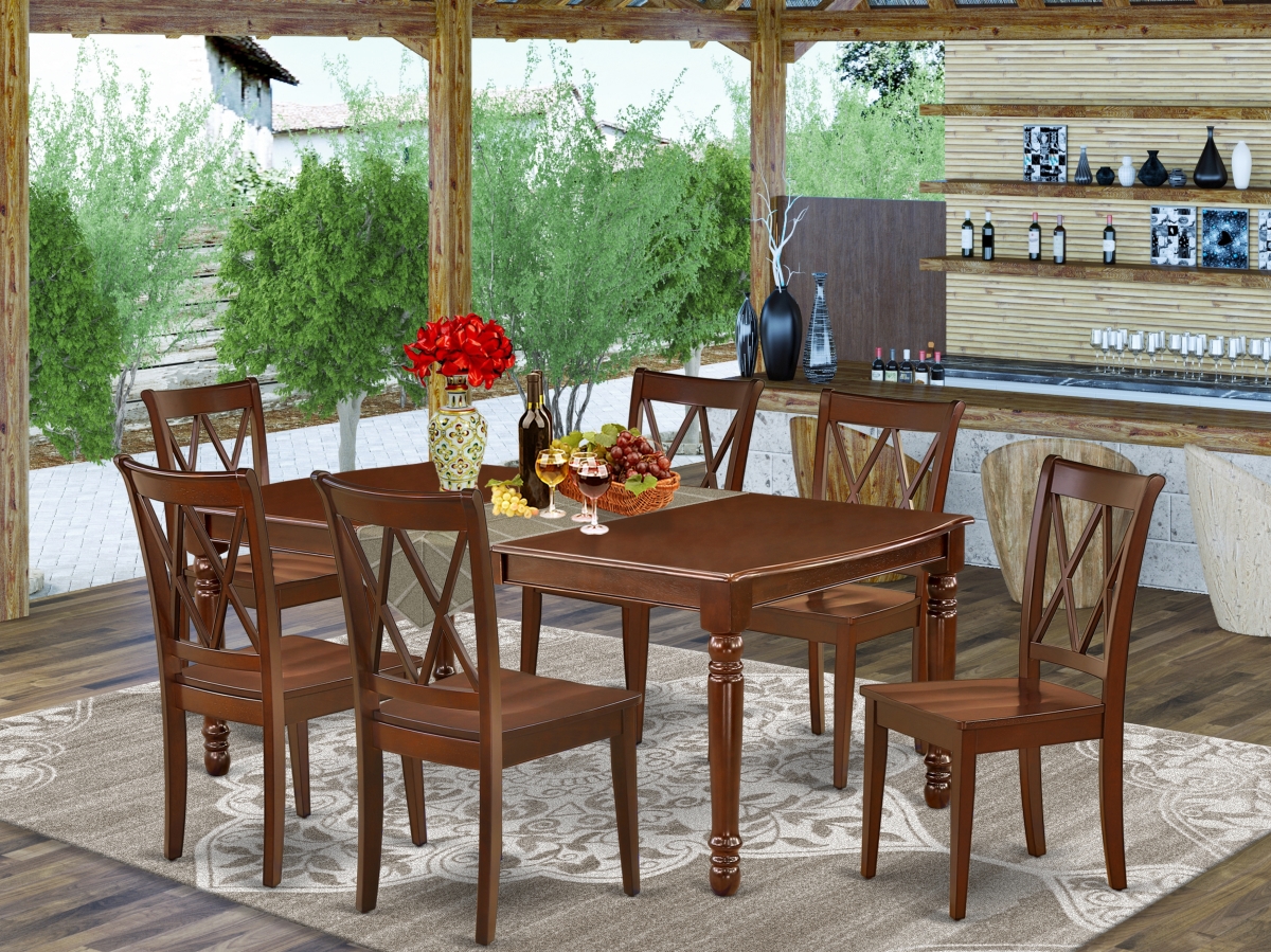 60-78 in. Dover Rectangular Table with 18 in. Leaf & 6 Double X Back Chairs - Mahogany, 7 Piece