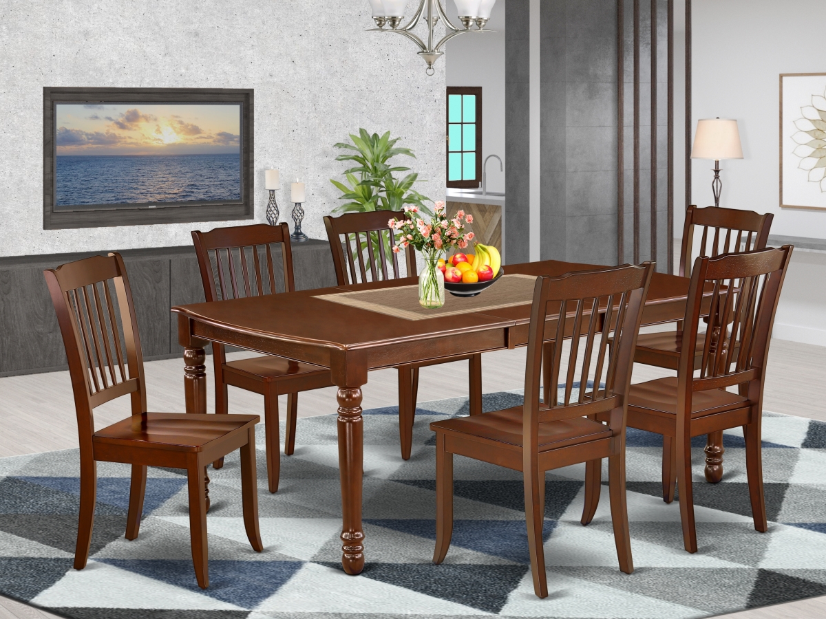 60-78 in. Dover Rectangular Table with 18 in. Leaf & 6 Vertical Slatted Chairs - Mahogany, 7 Piece