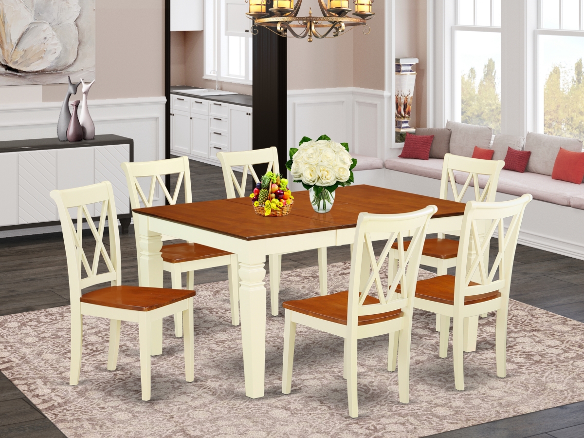 42-60 in. Weston Rectangular Table with 18 in. Leaf & 6 Double X Back Chairs - Buttermilk & Cherry, 7 Piece