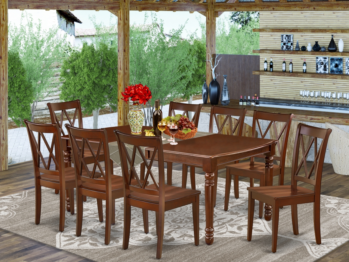 60-78 in. Dover Rectangular Table with 18 in. Leaf & 8 Double X Back Chairs - Mahogany, 9 Piece