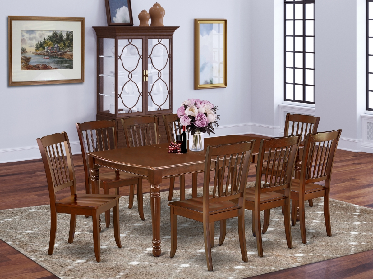 60-78 in. Dover Rectangular Table with 18 in. Leaf & 8 Vertical Slatted Chairs - Mahogany, 9 Piece