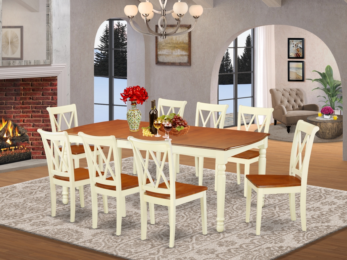 DOCL9-BMK-W 60-78 in. Dover Rectangular Table with 18 in. Leaf & 8 Double X Back Chairs - Buttermilk & Cherry, 9 Piece