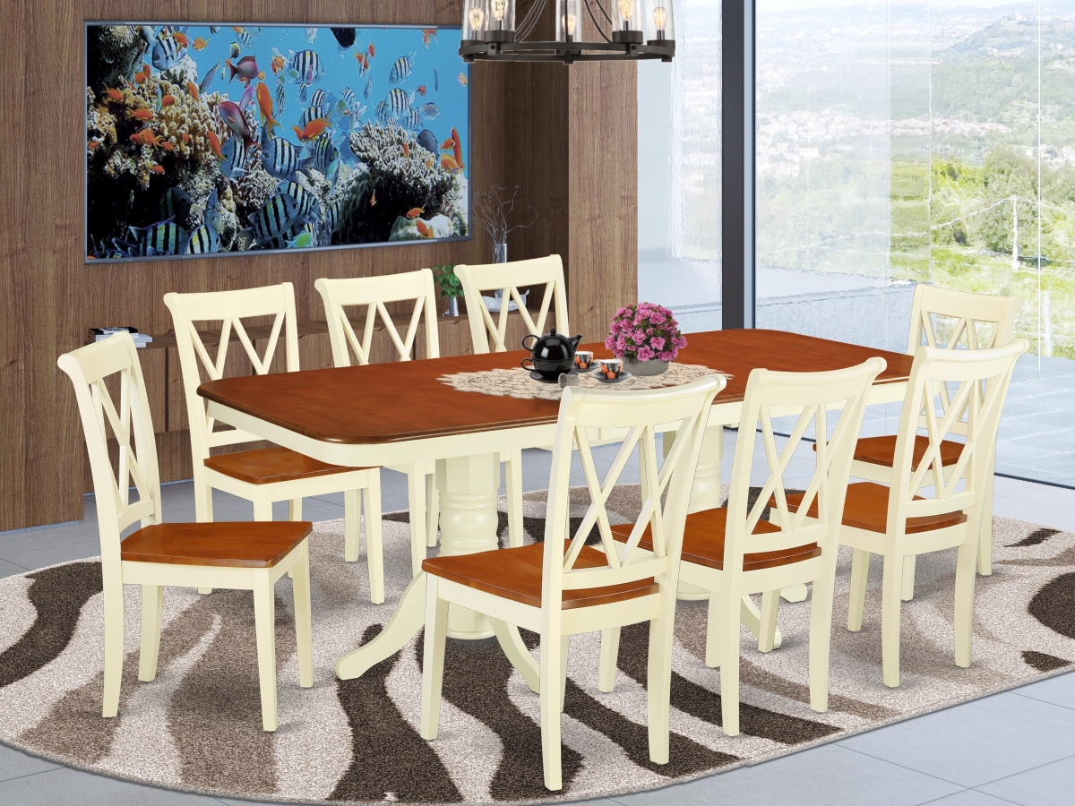 NACL9-BMK-W 60-78 in. Napoleon Rectangular Table with 18 in. Leaf & 8 Double X Back Chairs - Buttermilk & Cherry, 9 Piece