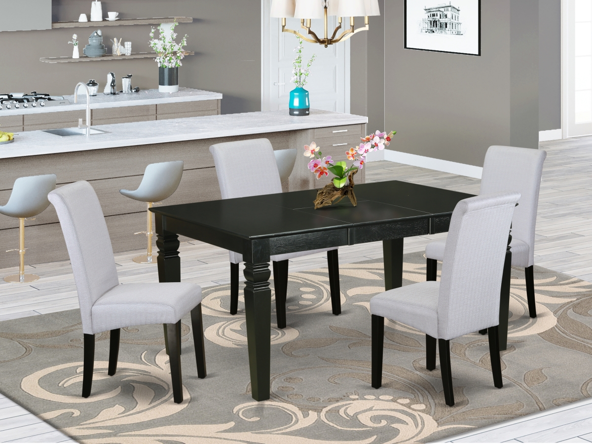 5 Piece Weston Kitchen Table with Linen Grayish Blue Fabric Parson Chairs with Black Chair Legs