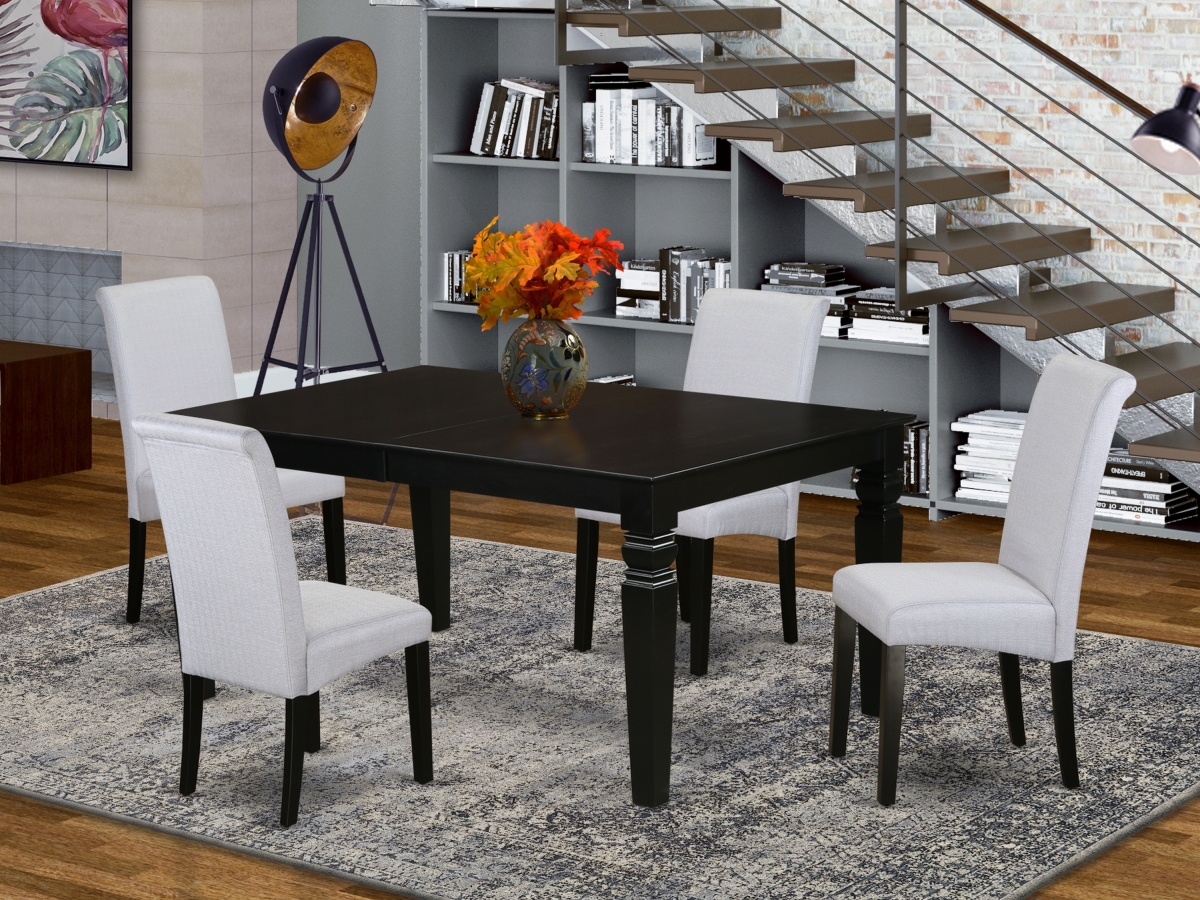 5 Piece Logan Kitchen Table with Linen Grayish Blue Fabric Dining Chairs with Black Chair Legs