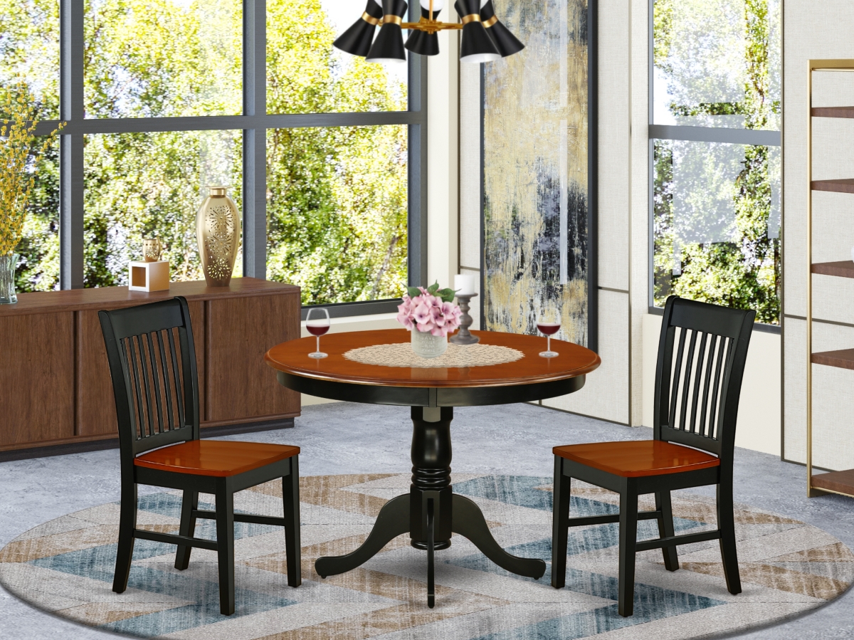 42 in. Hartland Round Dining Table & Two Wood Seat Chairs - Black & Cherry, 3 Piece