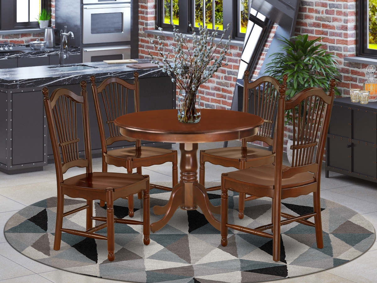 42 in. Hartland Round Dinner Table & Four Wood Seat Chairs - Mahogany, 5 Piece