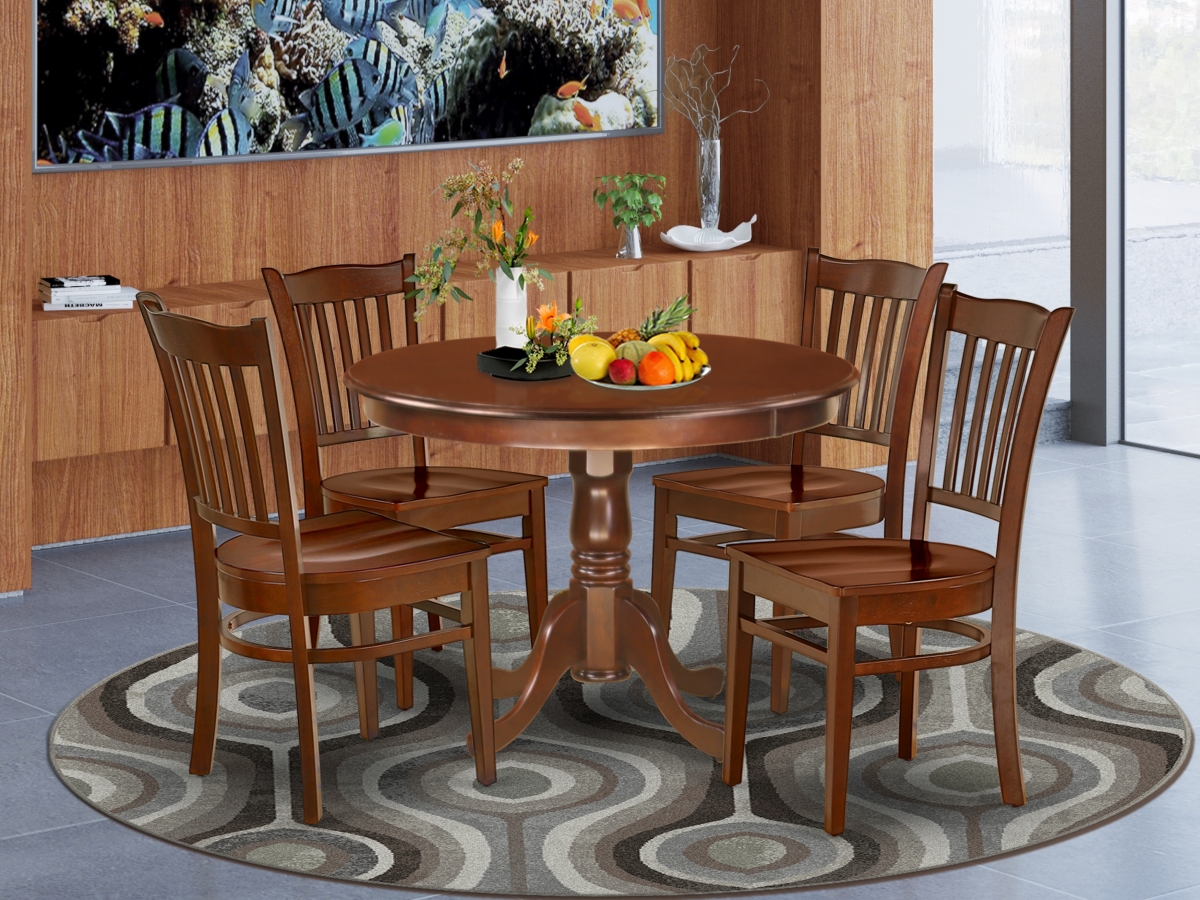 42 in. Hartland Round Dinner Table & Four Wood Seat Chairs - Mahogany, 5 Piece
