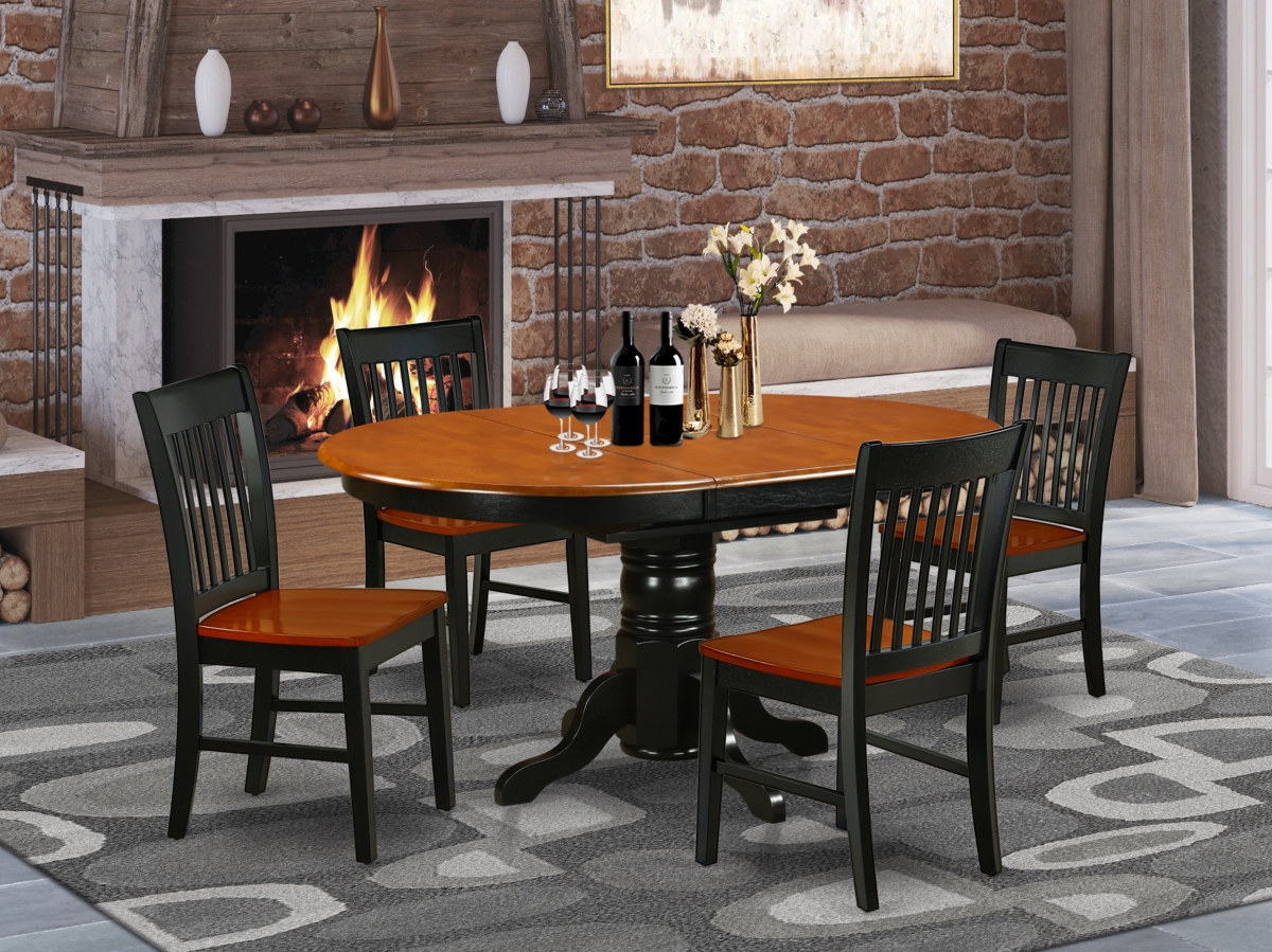 42-60 in. Kenley Oval Dining Table with 18 in. Self Storing Butterfly Leaf & Four Wood Seat Chairs - Black & Cherry, 5 Piece