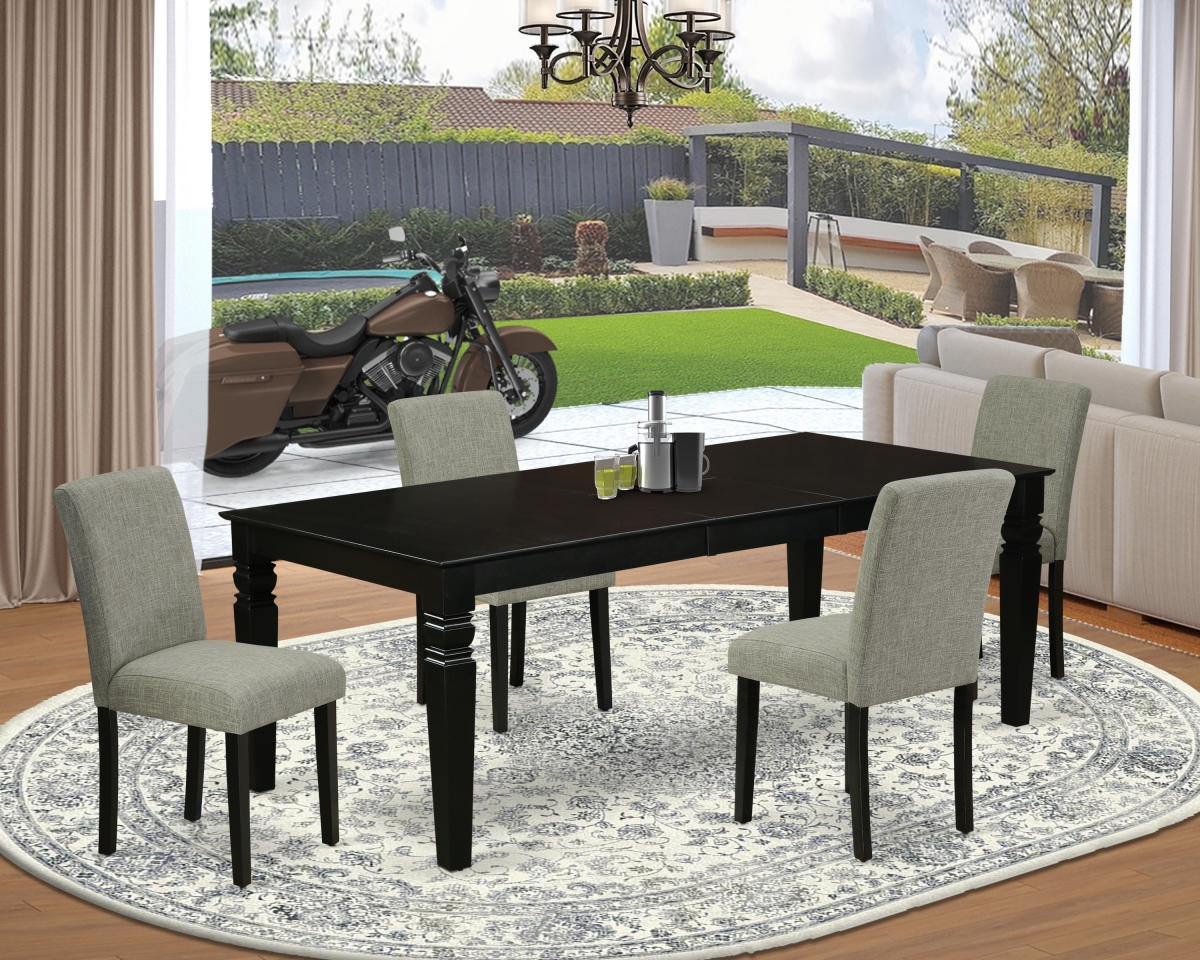 66-84 in. Logan Rectangular Table with 18 in. Leaf & Four Parson Chair with Black Leg & Linen Fabric - Shitake, 5 Piece
