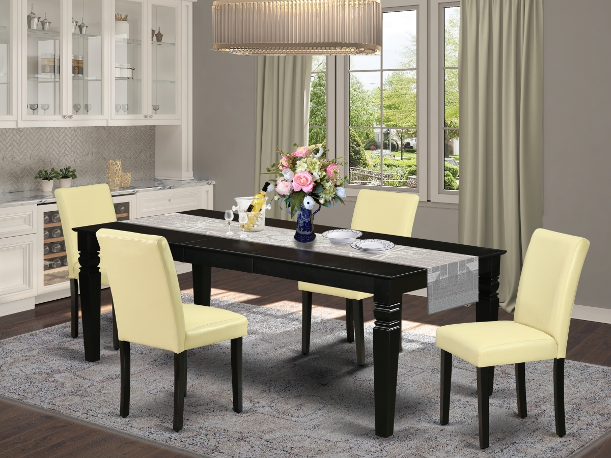 66-84 in. Logan Rectangular Table with 18 in. Leaf & Four Parson Chair with Black Leg & Pu Leather - Eggnog, 5 Piece