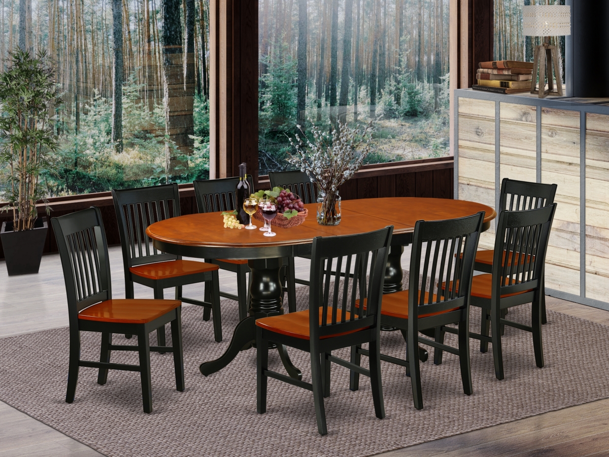 PFNO9-BCH-W 36-54 in. Parfait Square Family Table with 18 in. Butterfly Leaf & 8 Wood Seat Dining Chairs - Black & Cherry, 9 Piece