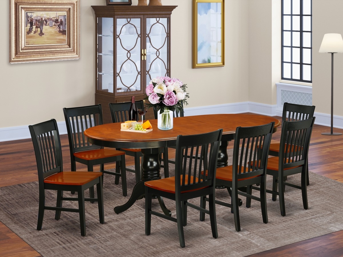 60-78 in. Plainville Oval Table with 18 in. Leaf & 8 Wood Seat Kitchen Chairs - Black & Cherry, 9 Piece