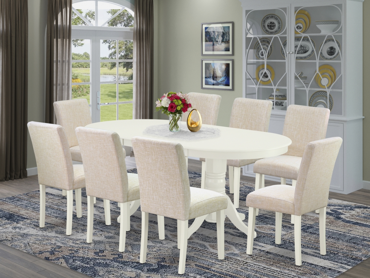 9 Piece Vancouver Kitchen Furniture Set - Linen White & Light Beige