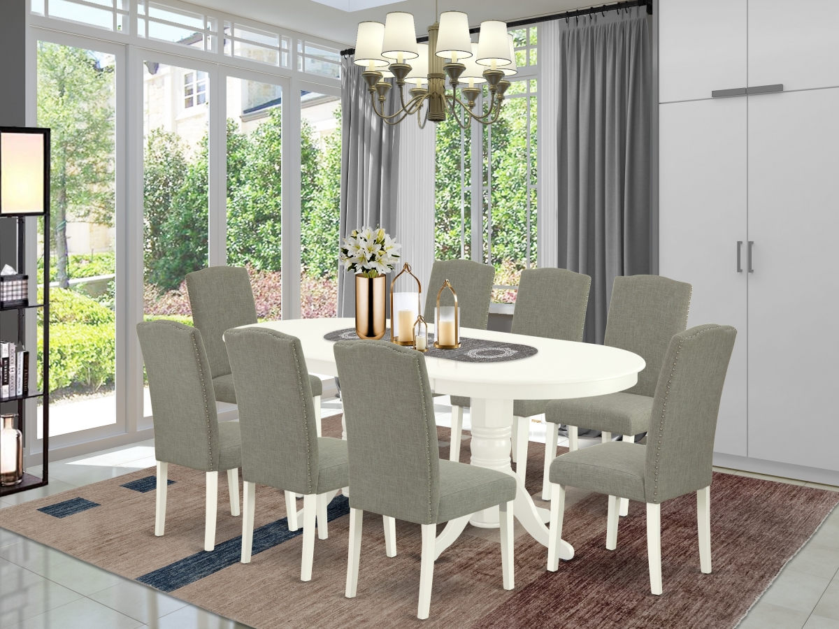 9 Piece Vancouver Kitchen Furniture Set - Linen White & Dark Shitake